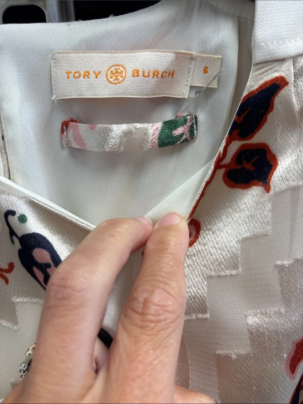 Tory Burch Shift Burnout Dress Ivory Mountain Paisley Gold Button Accents Sz 6